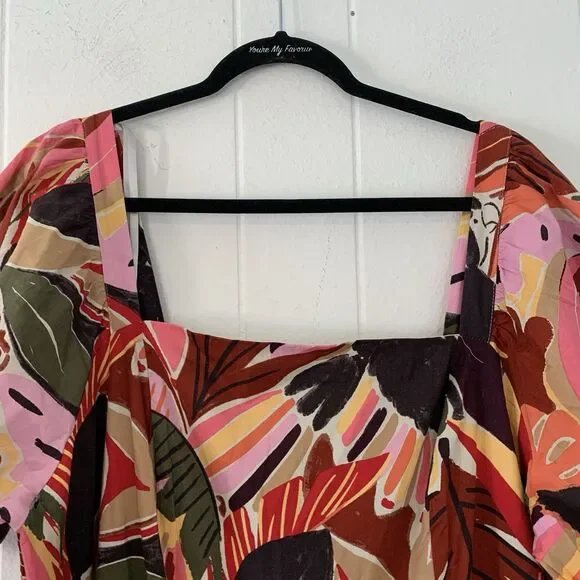 Crystal Sky Womens 3XL Dress Peasant Puff Sleeve Parrot Beachy Tropical Midi NEW - Picture 4 of 12